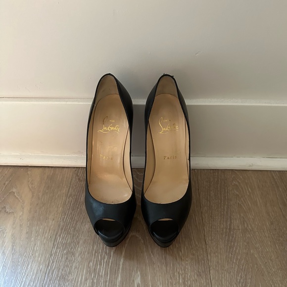 Christian Louboutin Black Leather Pumps Lady Peep Platform